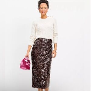 LOFT Sequin Pencil Skirt in Brown